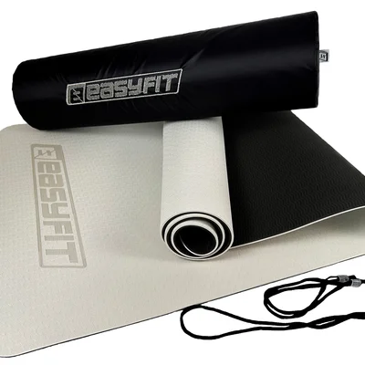 Килимок для йоги та фітнеса EasyFit TPE+TC 6мм двошаровий + Чохол сірий з чорним