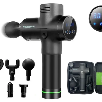 Масажний пістолет EasyFit Percussio (портативний перкусійний вібромасажер для тіла з 6 насадками)