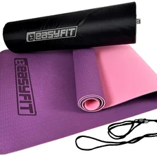 Килимок для йоги та фітнеса EasyFit TPE+TC 6мм двошаровий + Чохол фіолетовий з рожевим