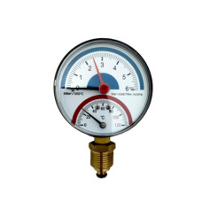 Термоманометр, манометр + термометр 1/2", диаметр 80 мм, 1-6 бар, 120 °C,  нижнее подключение