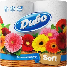 Туалетная бумага Диво Soft на гильзе 4 рулона, белая