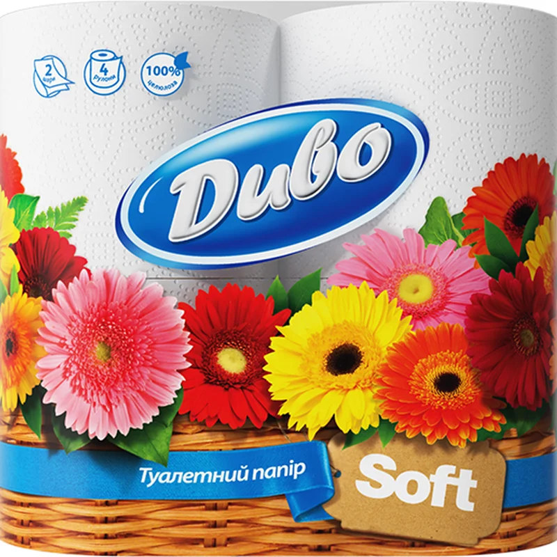 Туалетная бумага Диво Soft на гильзе 4 рулона, белая