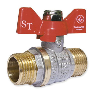 Кран шаровый для воды SANTAN 607, 1/2" наружный – наружный, красная бабочка