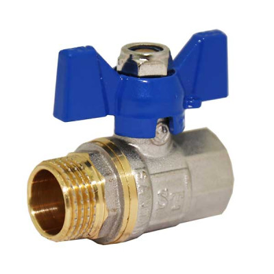 Кран шаровый для воды SANTAN 607, 1/2" наружный-внутренний, синяя бабочка