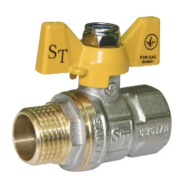 Кран шаровый для газа SANTAN Professional 607, 3/4" наружный - внутренний, желтая бабочка