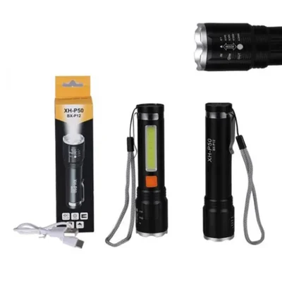 Фонарь компактный BL-P716-P50+COB (white+red), Li-Ion аккум., zoom, ЗУ Type-C, черный металлический