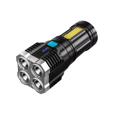 Мощный аккумуляторный фонарь X509/S03-4LED+COB  з/у USB-micro,Черный, ABS пластик
