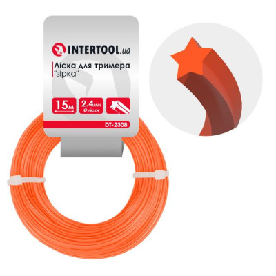 Лiска для тримера "зірка", 2.4 мм x 15 м INTERTOOL DT-2308