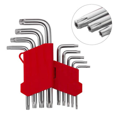 Набір ключів Г-подібних TORX з отвором 9 шт, Т10-Т50, CrV INTERTOOL HT-0604