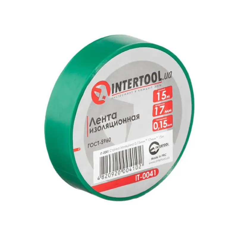 Стрічка ізоляційна, 17 мм * 15 м * 0.15 мм, зелена INTERTOOL IT-0041
