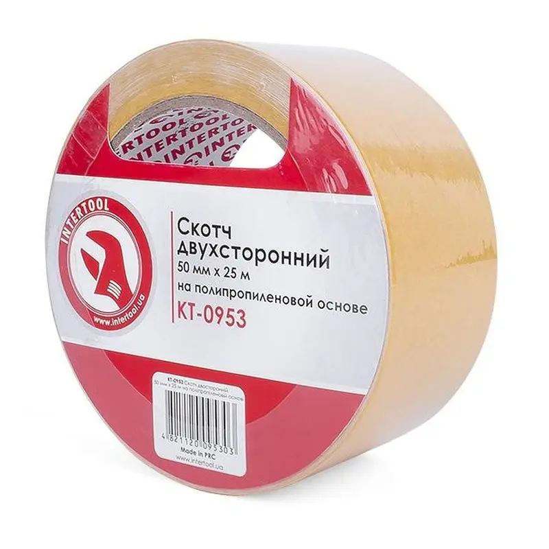 Скотч двосторонній 50мм * 25м на поліпропіленовій основі INTERTOOL KT-0953 Скотч двосторонній 50мм * 25м на поліпропіленовій основі INTERTOOL KT-0953