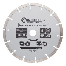 Диск відрізний сегментний алмазний, 180мм, 16-18% INTERTOOL CT-1004