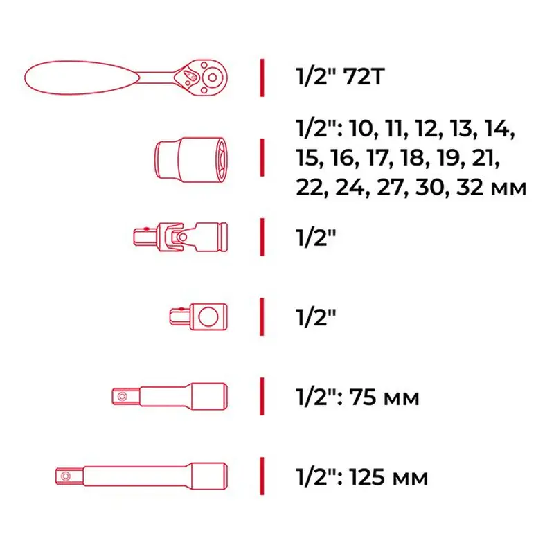 Набір інструментів професійний, 1/2", 21 од. CrV INTERTOOL ET-6021 Набір інструментів професійний, 1/2", 21 од. CrV INTERTOOL ET-6021
