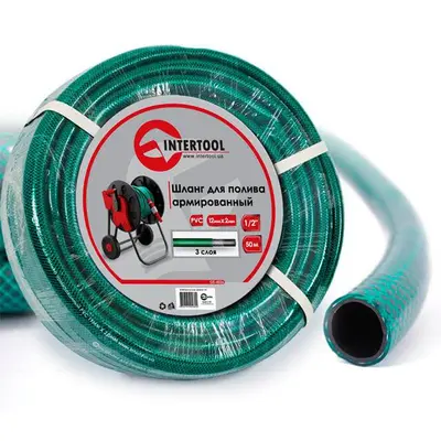 Шланг садовий, тришаровий, зелений, 1/2", 50 м, армований, PVC INTERTOOL GE-4026 Шланг садовий, тришаровий, зелений, 1/2", 50 м, армований, PVC INTERTOOL GE-4026