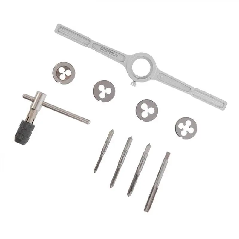 Набір плашок M4-M8 і мітчиків M4-M8, 10 од. INTERTOOL SD-8025 Набір плашок M4-M8 і мітчиків M4-M8, 10 од. INTERTOOL SD-8025