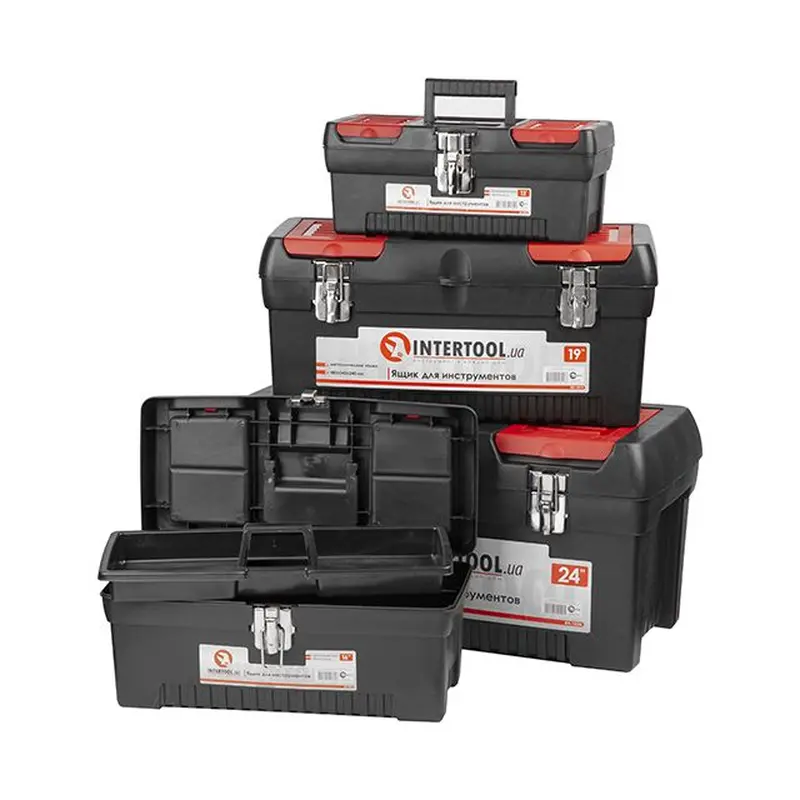 Комплект ящиків для інструментів з металевими замками, 4 од. INTERTOOL BX-0004 Комплект ящиків для інструментів з металевими замками, 4 од. INTERTOOL BX-0004