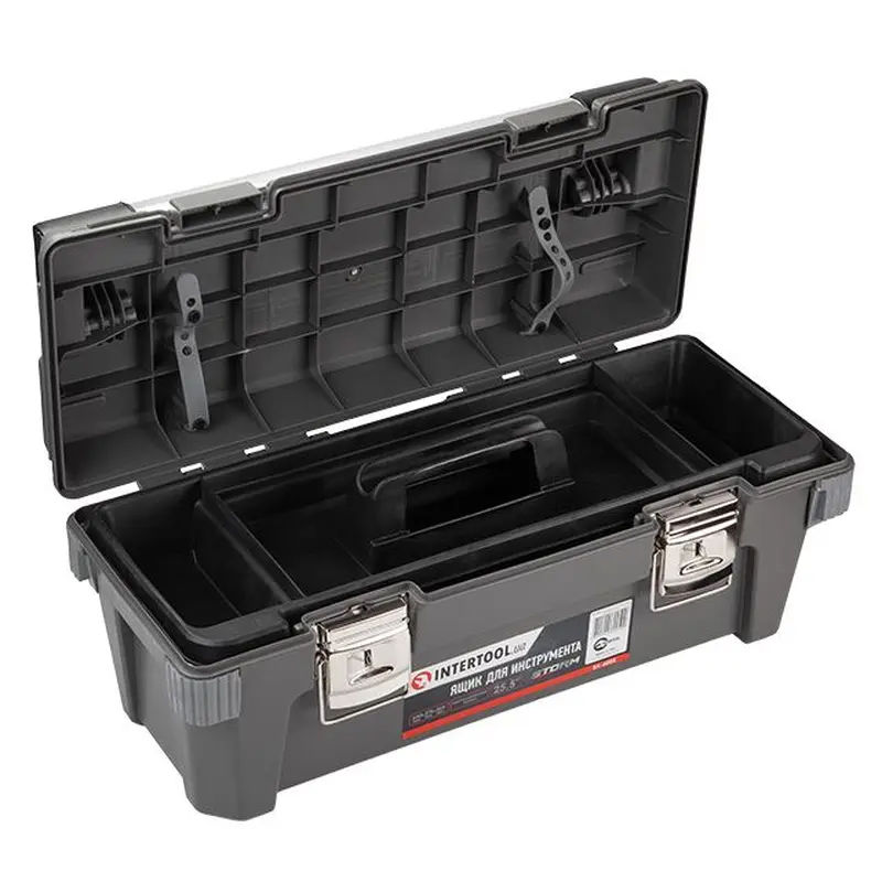 Ящик для інструментів з металевими замками 25.5" 650*275*265 мм INTERTOOL BX-6025 Ящик для інструментів з металевими замками 25.5" 650*275*265 мм INTERTOOL BX-6025
