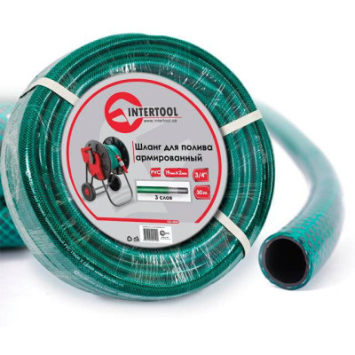 Шланг садовий, тришаровий, зелений, 3/4", 30 м, армований, PVC INTERTOOL GE-4045