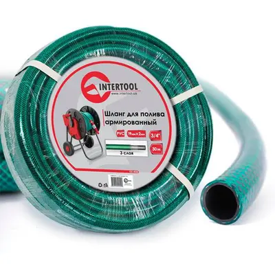 Шланг садовий, тришаровий, зелений, 3/4", 30 м, армований, PVC INTERTOOL GE-4045 Шланг садовий, тришаровий, зелений, 3/4", 30 м, армований, PVC INTERTOOL GE-4045