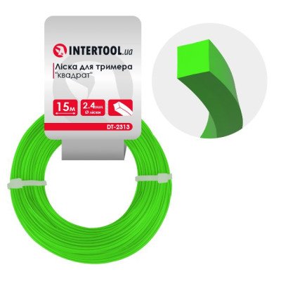 Лiска для тримера "квадрат", 2.4 мм x 15 м INTERTOOL DT-2313