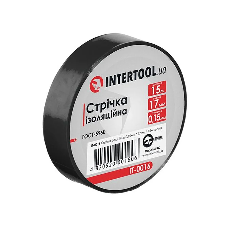 Стрічка ізоляційна, 17 мм * 15 мм * 0.15 мм, чорна INTERTOOL IT-0016