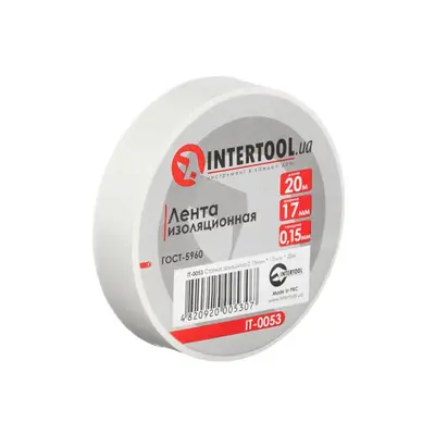 Стрічка ізоляційна, 17 мм * 20 м * 0.15 мм, біла INTERTOOL IT-0053 Стрічка ізоляційна, 17 мм * 20 м * 0.15 мм, біла INTERTOOL IT-0053