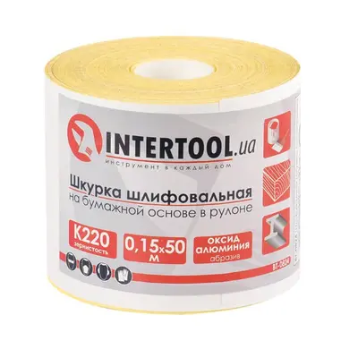 Шліфувальна шкурка на паперовій основі К220, 115 мм * 50 м INTERTOOL BT-0824 Шліфувальна шкурка на паперовій основі К220, 115 мм * 50 м INTERTOOL BT-0824