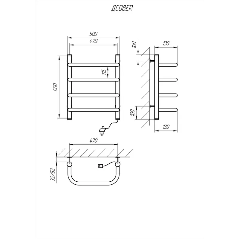 Рушникосушарка KOSSER Скоба 600х500/4 ЕR рег. Рушникосушарка KOSSER Скоба 600х500/4 ЕR рег.