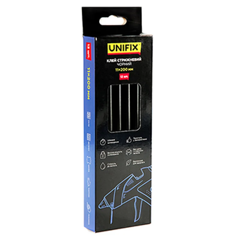 Клей стержневой черный 11.0х200мм 12шт (коробок) UNIFIX