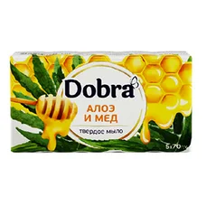 Мыло туалетное твёрдое косметическое 5*70г экопак ТМ Dobra Алое и мед