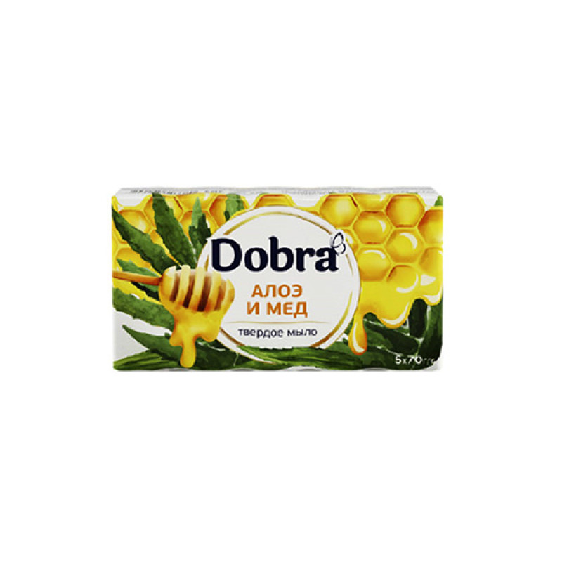Мыло туалетное твёрдое косметическое 5*70г экопак ТМ Dobra Алое и мед