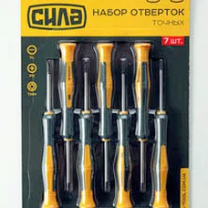 Набор отверток для точных работ CrV PH0x50, PH00x50, SL2x50, SL2,5x50, T8x50, T9x50, T10x50 (7шт) СИЛА