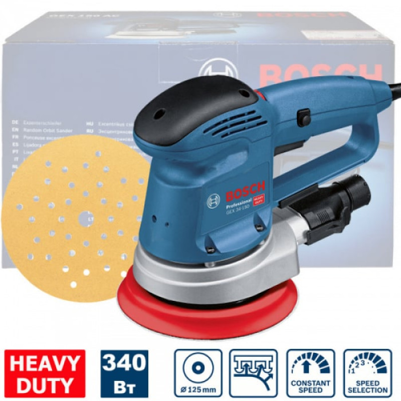 Ексцентрикова шліфмашина Bosch GEX 34-125 (0.34 кВт, 125 мм) (0601372300)