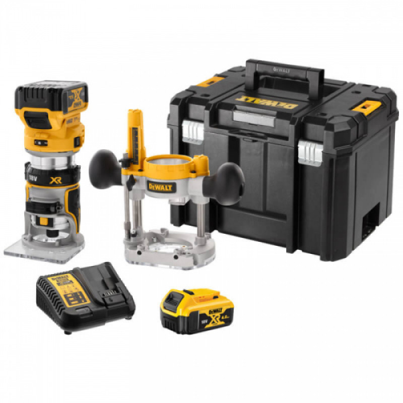 Акумуляторний кромковий фрезер DeWALT DCW604P2 (2х18 В, 5 А*год)