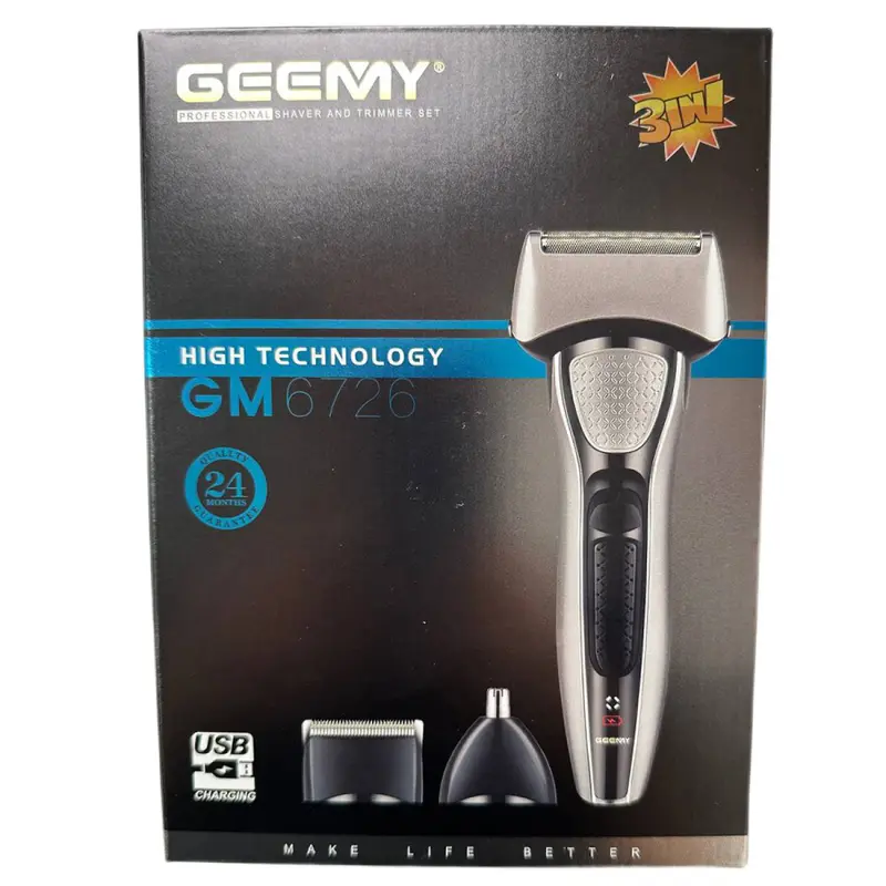 Електробритва Geemy GM-6726 портативна професійна з насадкам Сріблястий