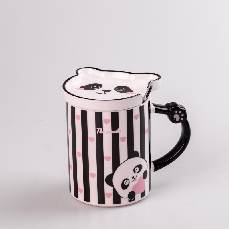 Чашка керамічна The Panda 350мл з блюдцем та ложкою Смужка