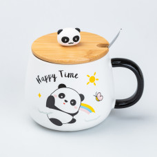 Чашка керамічна Панда 450 мл з бамбуковою кришкою "Happy Time"