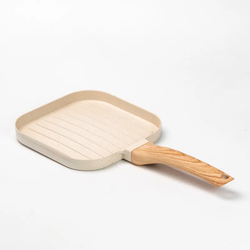 Сковорода гриль квадратна 18×18 см рифлена з гранітним покриттям бежева