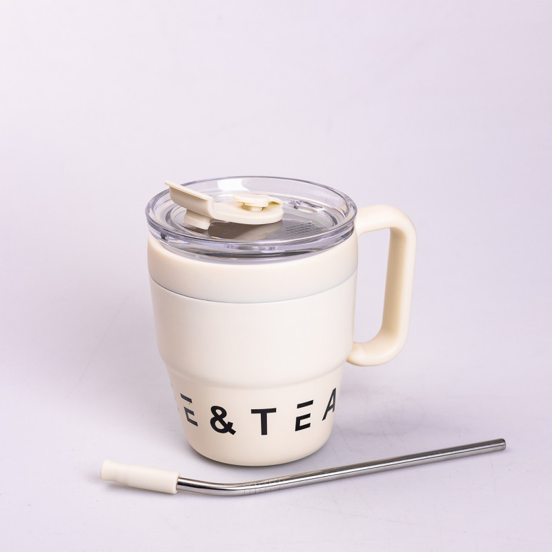 Термочашка Coffee & Tea з трубочкою бежева