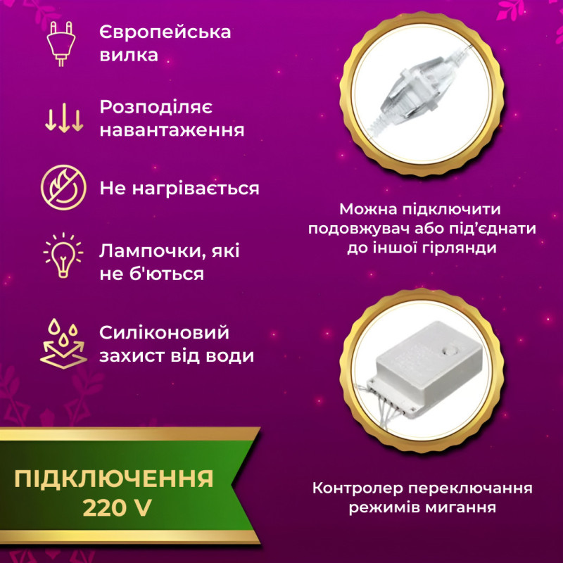 Гірлянда штора світлодіодна GarlandoPro Роса 200LED 3х2м 10 ліній 8 режимів гірлянда крапля роси