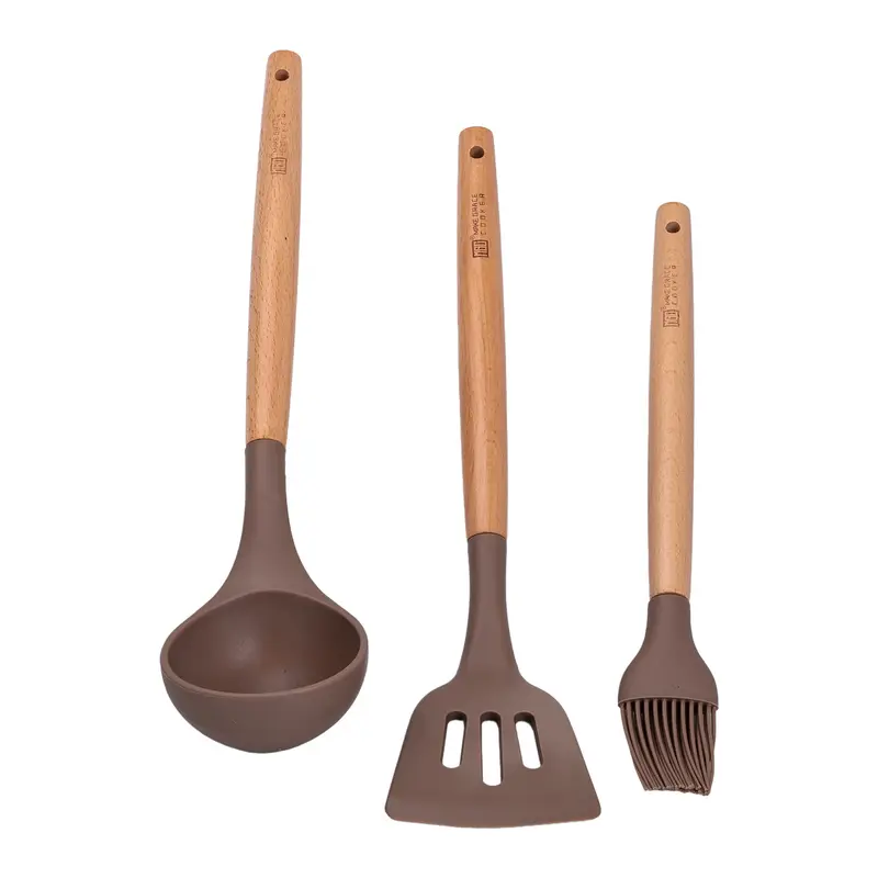 Набір посуду алюміній з товстим дном MGC з лопаткою, ополоником і пензликом кавовий