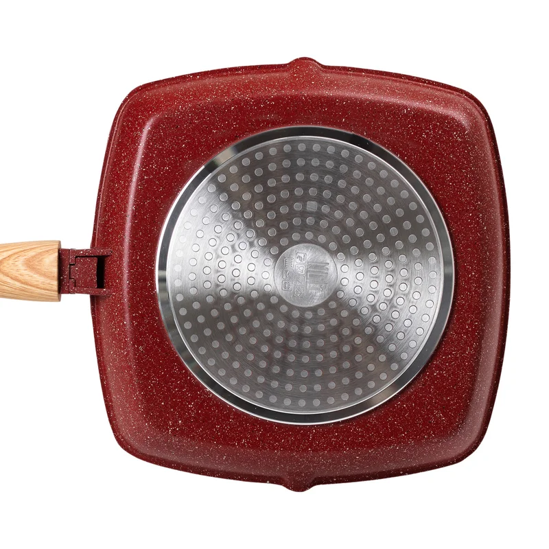 Алюмінієва сковорода-гриль 28 см зі скляною кришкою Square Red MGC
