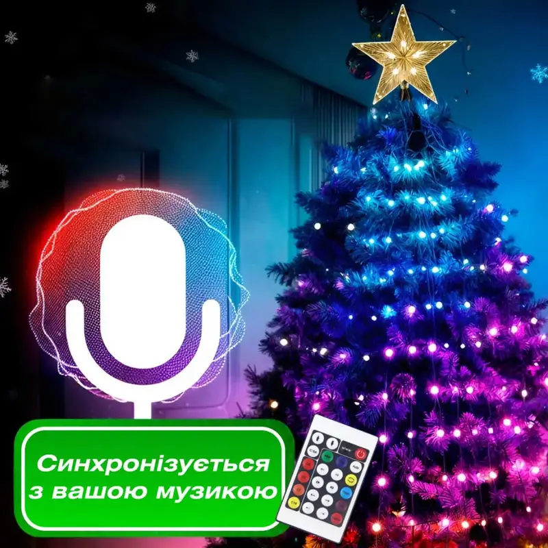 Розумна гірлянда Smart 250 LED довжина 2,5 м з керуванням смартфона прозора, мультиколор Розумна гірлянда Smart 250 LED довжина 2,5 м з керуванням смартфона прозора, мультиколор