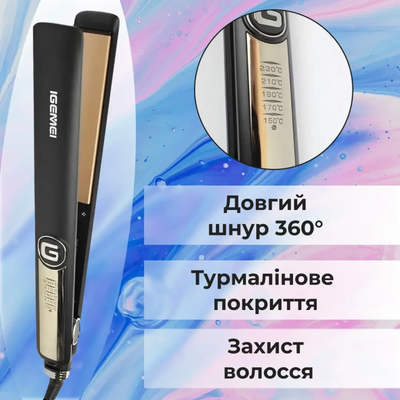Утюжок для волосся Gemei GM-416 з турмаліновим покриттям чорний