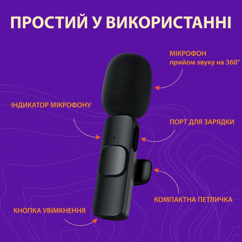 Петличні мікрофони набір з 2 шт K9 для iOS и Android, чорний