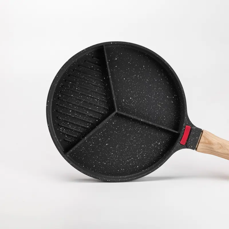 Сковорода гриль Ø 25 см на три секції з антипригарним покриттям кругла сіра