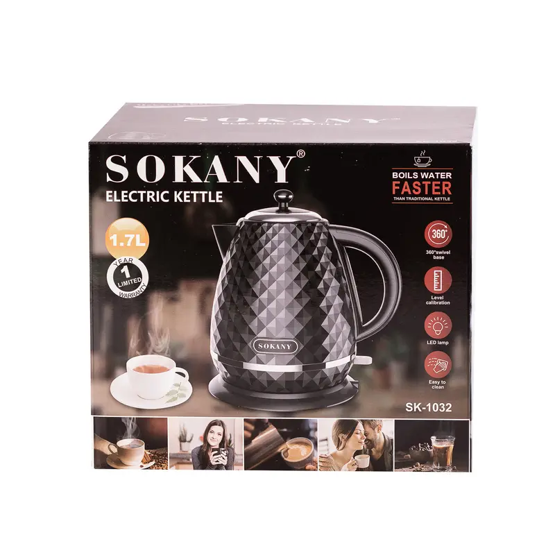 Чайник електричний Sokany SK-1032 1.7 літра 2200 Вт Чорний Білий