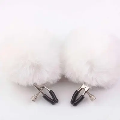 Затискачі для сосків із хутром "Pom Pom Nipple Clamps" - Білий - Садо-мазо