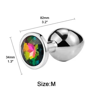 Сталева анальна пробка з кристалом Rainbow — 3.2x8.2 (см) — Анальні іграшки