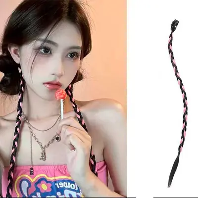 Канекалон тонкі косички на шпильці 45 см "Чорно-рожевий" Накладні коси